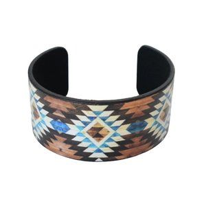 Southwestern Eagle Bend Aztec Print Faux Leather Cuff Bracelet